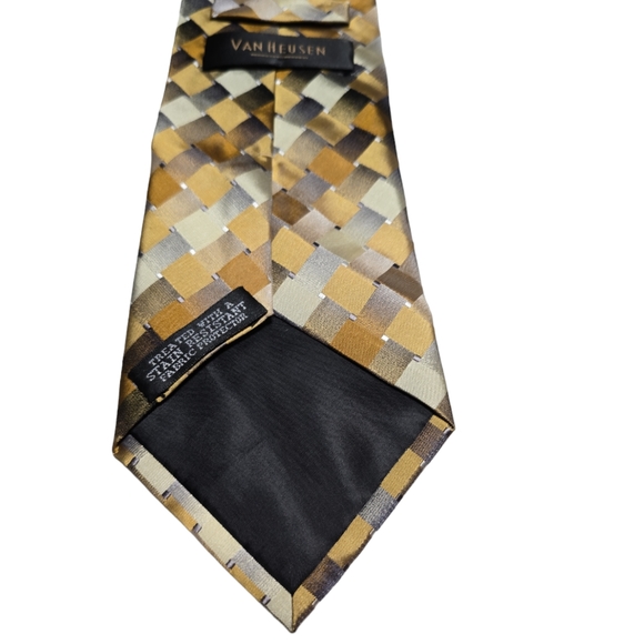 Van Heusen Gold Brown Checker Necktie - Picture 2 of 4